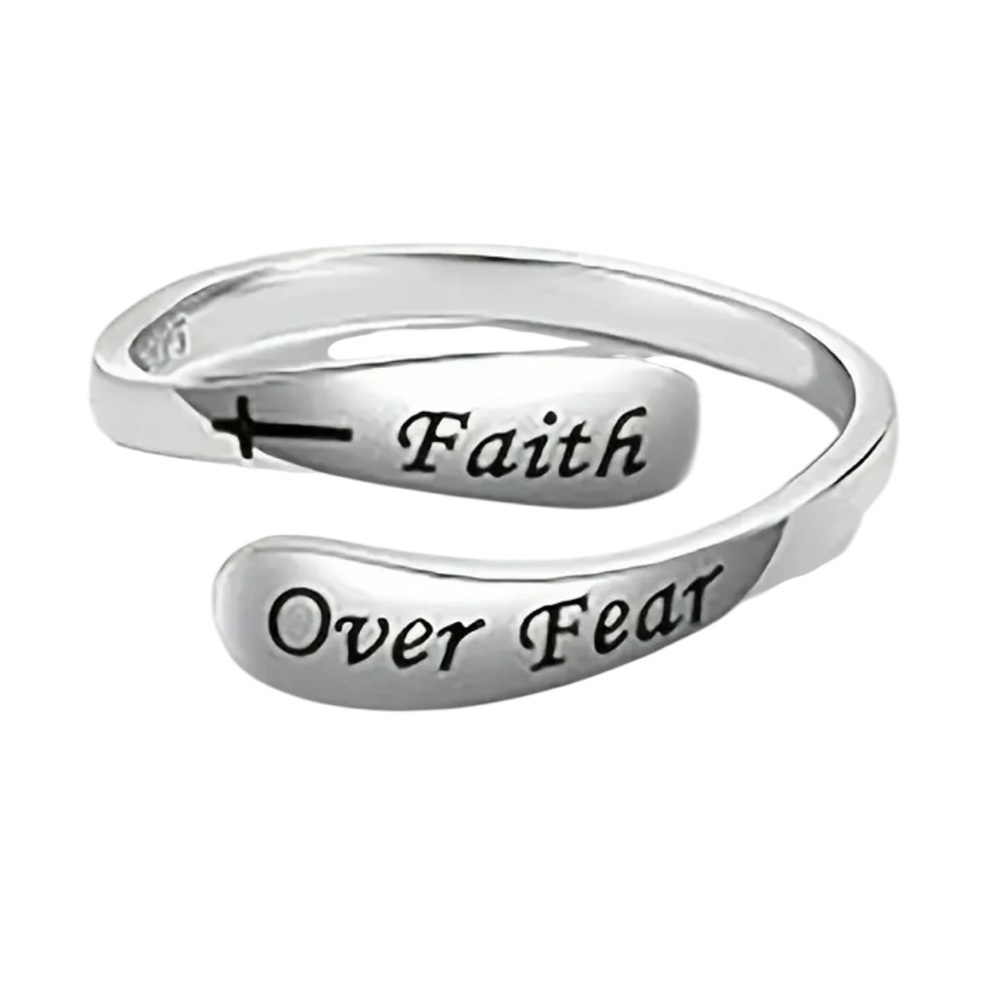 Faith Over Fear Silver Adjustable Ring